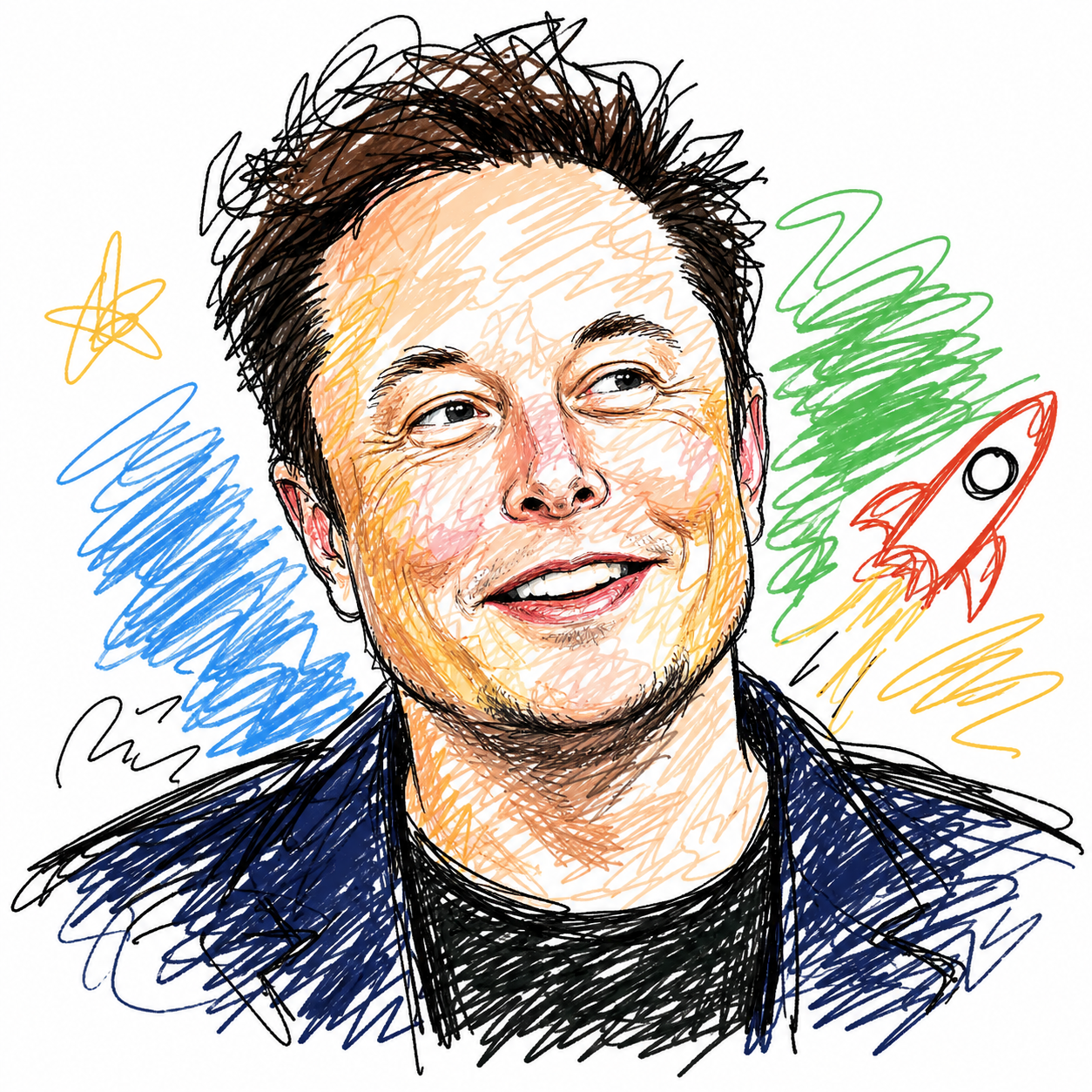 Scribblified portrait of Elon Musk