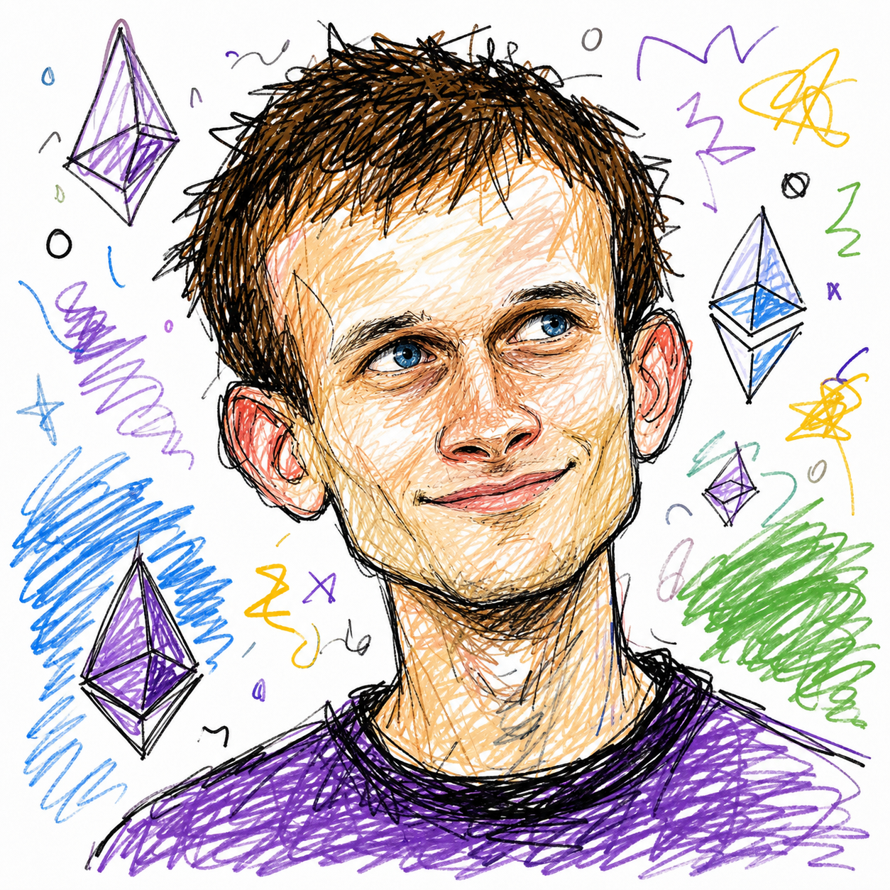 Scribblified portrait of Vitalik Buterin